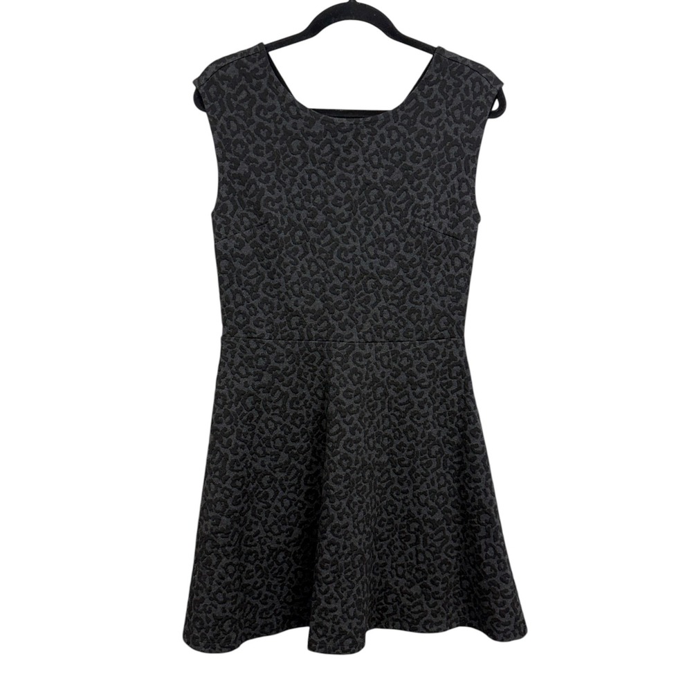 LOFT Women Gray Black Leopard Print Cap Sleeve Fit & Flare Knit Dress Size 2*